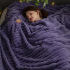 NEWCOSPLAY Super Soft King Blanket Lavender Premium Silky Flannel Fleece 3D Ribbed Jacquard Lightweight Bed Blanket All Season Use (Lavender Ribbed, King(90"x110"))