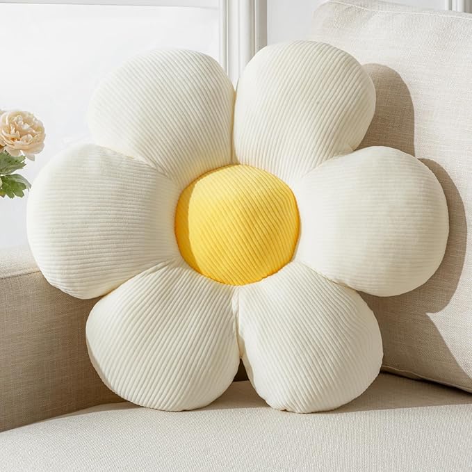 Flower Pillow, Cute Daisy Decorative Throw Pillow Cushion 15.75" White Home Decorative Pillows for Bed, Sofa, Couch