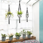 Mkono 3 Pack Macrame Plant Hangers, Different Sizes Hanging Planters Indoor Basket Decorative Flower Pots Holder Stand Boho Home Decor, Black