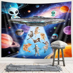 Funny Cat Tapestries, Cool Funny Kittens Starry Sky Nebula Galaxy Tapestry Milky Way Space Psychedelic Hippie Tapestry Wall Hanging Home Decor Dorm Livingroom Bedroom Wall Blanket, 71x60 Inches