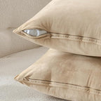 MIULEE Beige Velvet Throw Pillow Covers 18x18 Soft Decorative Solid Square Cushion Cases Pack of 2 Modern Luxury Home Decor for Couch, Sofa, Bedroom