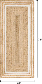 Unique Loom Braided Jute Collection Classic Quality Made Natural Hand Woven with Coastal Design Area Rug (2' 6 x 6' 0 Runner, Natural/ Ivory)