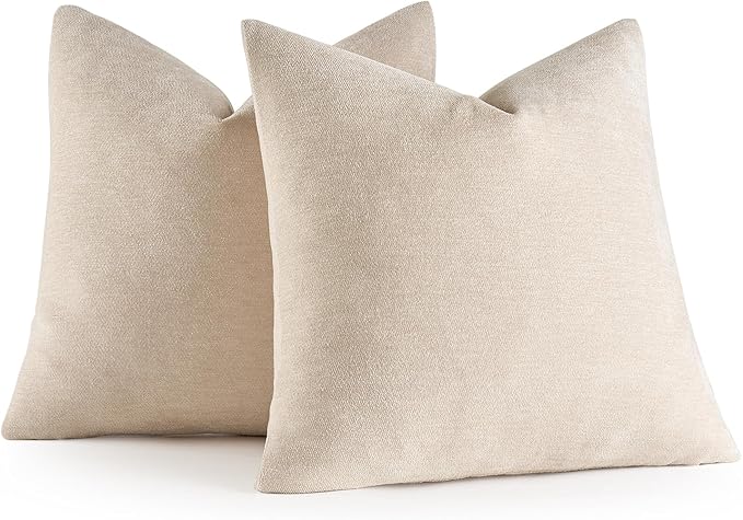 MIULEE Pack of 2 Cream Decorative Pillow Covers 18x18 Inch Soft Chenille Couch Spring Throw Pillows Farmhouse Cushion Covers for Home Decor Sofa Bedroom Living Room