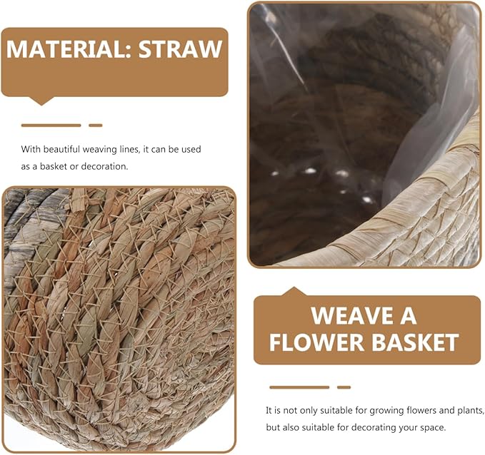2PCS Plant Baskets Indoor with Liner Rattan Pots Planter Baskets Seagrass Indoor Planter Wicker Planters for and Outdoor Plants