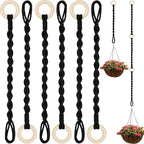6 Pack Adjustable Macrame Plant Hanger Extender Handmade Woven Hanging Basket Extenders Connectable Rope Hanging Extension with Wooden Ring for Indoor Outdoor Plant Pot Holder(Black)