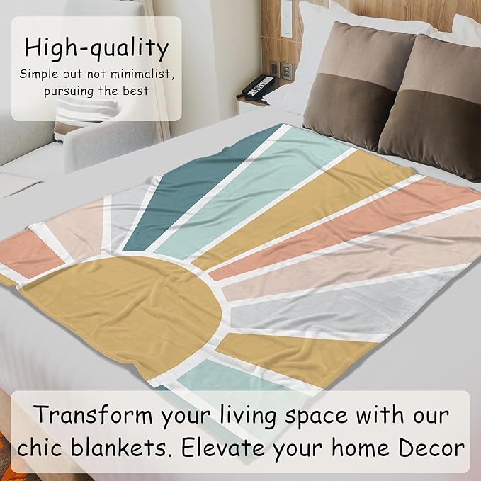 HIWX Boho Sun Throw Blanket – Pastel Sunshine Blanket for Girls or Toddlers, Soft Picnic or Nap Blanket for Nursery or Travel, 50x60 Inches
