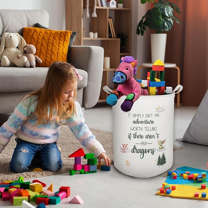 Dragon Nursery Kids Laundry Basket, Toybox for Boys Room, Dragon Fantasy Nursery Laundry Basket Hamper Waterproof Collapsible Clothes Toys Storage Bin Organizer for Kids Room Playroom Bathroom