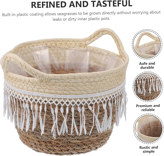 ABOOFAN Woven Planter Basket Indoor Plant Stand Plant Pot Boho Decor Natural Roped Flower Planter