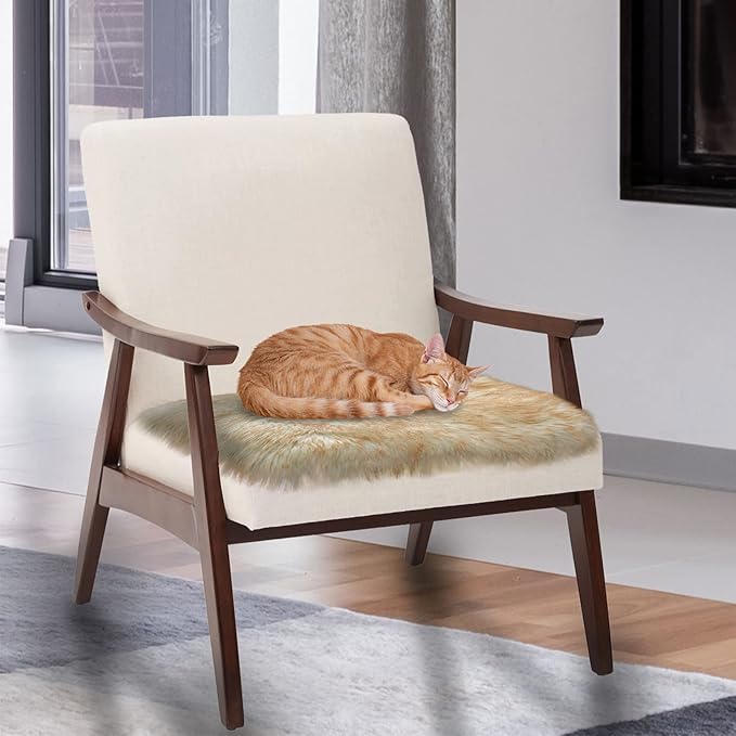 Softlife Square Faux Fur Sheepskin Chair Cover Seat Cushion Pad Super Soft Area Rugs for Living Bedroom Sofa (1.6ft x 1.6ft, White-Brown Tip) 1 pack