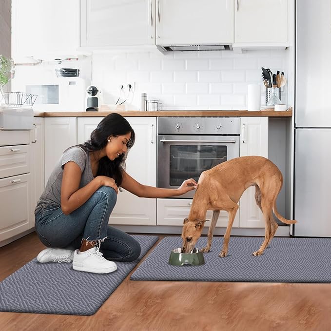 Mattitude Kitchen Mat 2PCS Kitchen Rugs Cushioned Anti-Fatigue Rug Waterproof Standing Desk Mat Kitchen Mats for Floor Kitchen Rug Set for Kitchen, Sink, Office 17.3"×30"+17.3"×59"-0.47inch Light Grey