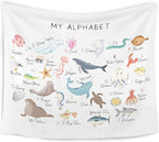 WARDOS Ocean Nursery Alphabet Tapestry, Sea Animals Kids Tapestry Wall Hanging, ABC Alphabet Educational Wall Blanket Decor for Classroom Toddler Kids Nursery Bedroom Playroom, 50x60 Inch