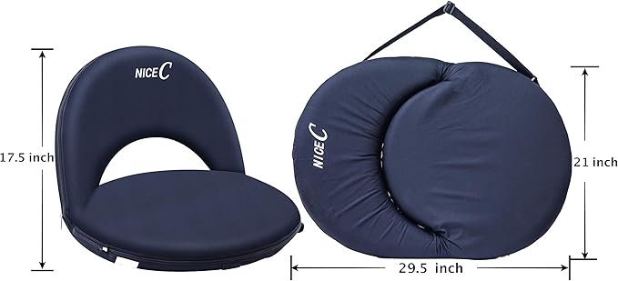 Nice C Stadium Seats, Floor Chairs, Bleacher Chairs, 10-Position Reclining Waterproof Cushion, Ultralight, Foldable, Extra Thick Padding, with Shoulder Strap & Net Pocket (Set of 2 Black)