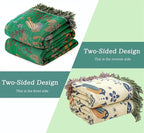 Green Fall Blanket 60''x 80'' Boho Throw Blankets for Couch Bed Chair,100% Cotton Quilts Christmas Warm Soft Blanket Muslin Bed Blankets Farmhouse Decoration