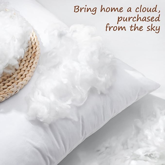 Artscope Synthetic Down Lumbar Pillow Insert, 12x20 Down Alternative Throw Pillow Insert. Ultra Soft Fluffy Sleeping Pillow with 100% Cotton Cover, Decorative Pillows-White.
