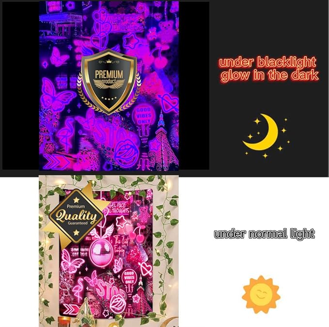 Pink Vintage Tapestry for Bedroom Blacklight Tapestry Wall Hanging UV Reactive Tapestries Glow in the Dark Black Light Posters Wall Art Collage Neon Poster Tapestries for Living Room Decor 29”x37”