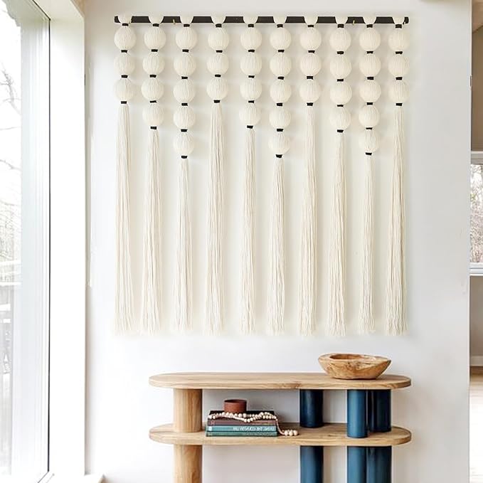 IOWER Large Macrame Wall Hanging Macrame Wall Decor Sphericity Cotton Textile Wall Hanging Boho Wall Decor Art Fiber Yarn Art Handmade 39" Wx39 L
