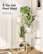 Tall Plant Stand Indoor 5 Tiered Plant Shelf for Multiple Plants Coner Shelf Stand Wood Plant Stand Metal Shelving for Living Room Bedroom Balcony Patio White