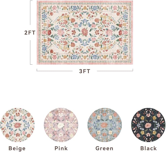 AMOAMI Front Door Mat Indoor Entrance, 2x3 Machine Washable Floral Rugs for Entryway Rug Non Slip Ultra-Thin Soft Boho Small Area Rug Low Pile Throw Rugs for Entrance Kitchen Bathroom, Beige