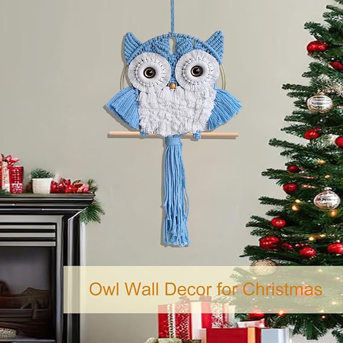 ACEDSGN Macrame Owl Wall Hanging Boho Hippy Decor, Handmade Tapestry Fiber Art Wall Decor for Nursery Bedroom Living Room, Sustainable Gift for Owl Lovers & Nature Fans