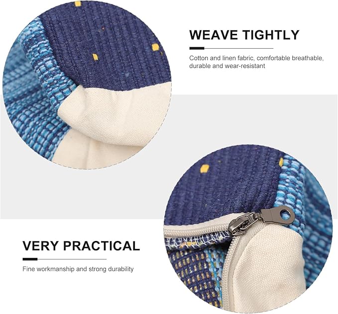 VOSAREA Pouf Cover Square Pouf Ottoman Cover Boho Linen Cushion Decorative Square Unstuffed Thick Cotton Linen Tatami Buttocks Cushion (Sky-Blue)