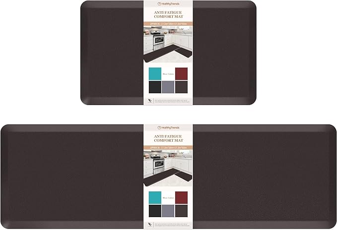 HappyTrends 2 PCS Kitchen Mat Cushioned Anti-Fatigue Floor Mat, Heavy Duty Ergonomic Comfort Foam Standing Mat, 20"x30"+20"x60",Chocolate