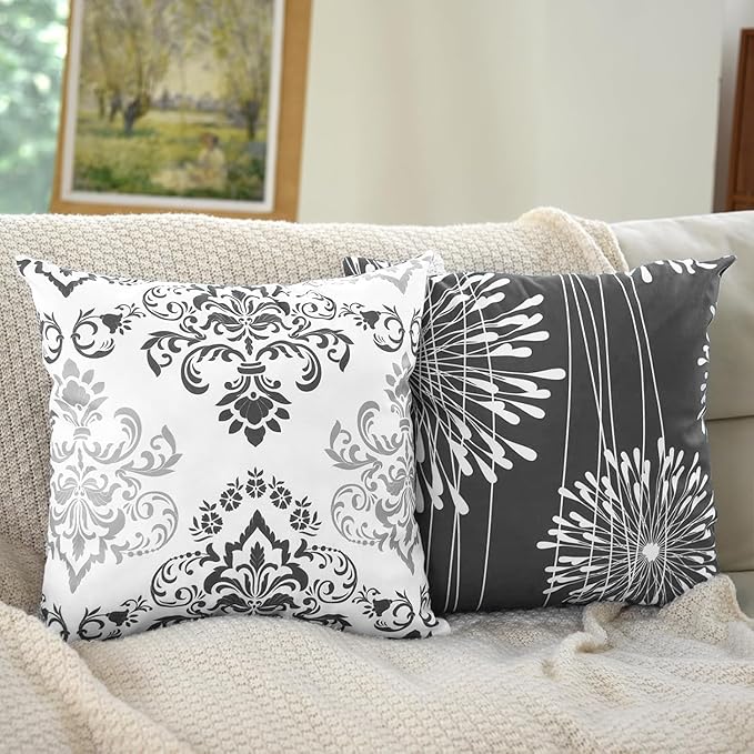 Coliuso Decorative Throw Pillow Covers 20x20 Set of 4, Dark Grey and White Modern Simple Square Pillow Case Cushion Cover for Sofa Couch Farmhouse Outdoor Living Room