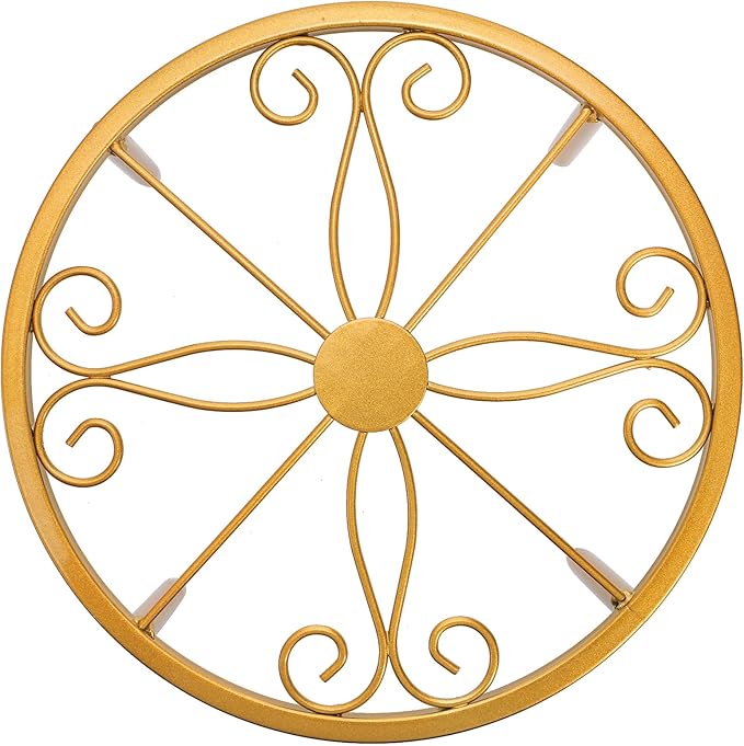 Tosnail 4 Pack 9" Small Gold Metal Plant Stands, Short Round Tabletop Planter Holder, Iron Planter Support for Indoor Outdoor Desk & Patio, Heavy Duty Low Flower Stands