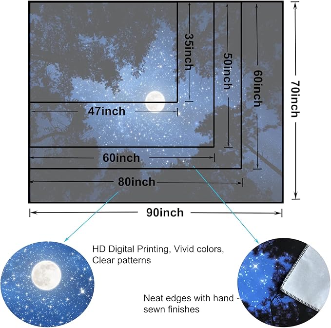 TUGCAY Forest Galaxy Starry Tapestry Blue Space Night Sky Stars Moon Ceiling Tapestry Nature Trees Tapestries Aesthetic Wall Hanging for Bedroom Dorm Living Room Office Decor 47x35 Inch