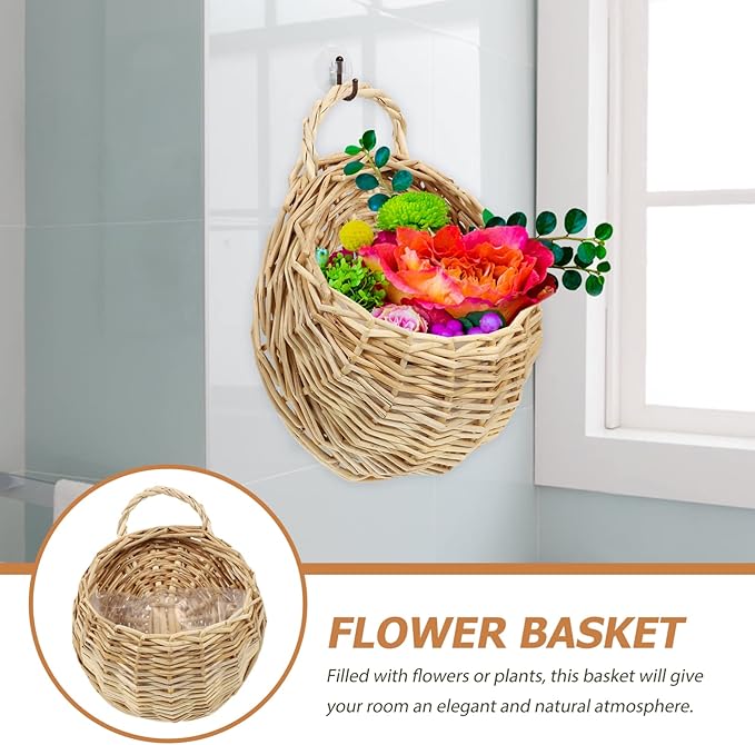 DOITOOL Wicker Wall Basket for Plants Rattan Hanging Planter for Indoor Outdoor Use Wall Flower Holder for Home Garden Decoration 2-Piece Set 7X9 Inches