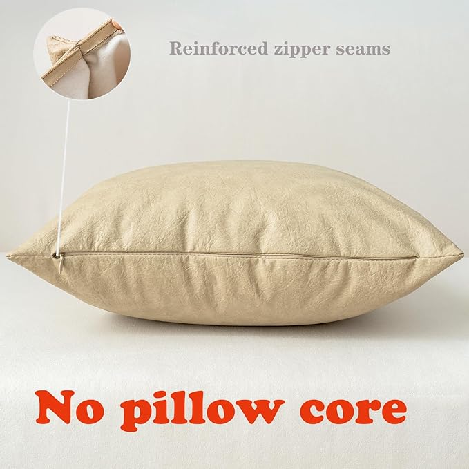 Pack of 2 Oversized Leather Pillow Cover Neutral Decorative, Beige Modern Boho Abrasion Floor Cushion Covers, for Home Decor Outdoor Waterproof Pet Hair Resistant Throw Pillow Covers 28x28 inch