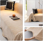ROOMLIFE Khaki Sofa Cover, Vintage Boho Couch Cover for 3 Cushion Sofa, Non Slip Soft Chenille Sofa Slipcovers for Dog, Washable Furniture Sofa Protector Cover with Tassel for Living Room, 71''X150”