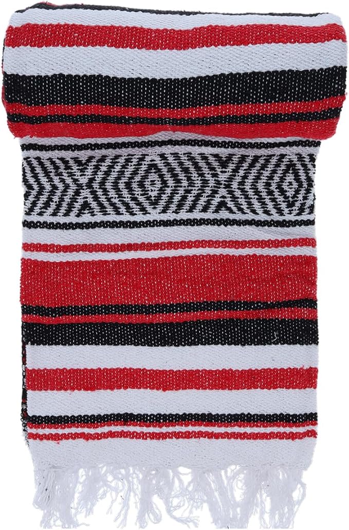 BlackCanyon Gear Falsa Blanket Rolled Cotton Blend OL124 Mexican Style Saddle Yoga Beach Blanket Aztec Throw Colorful Serape - 4FT x 6FT