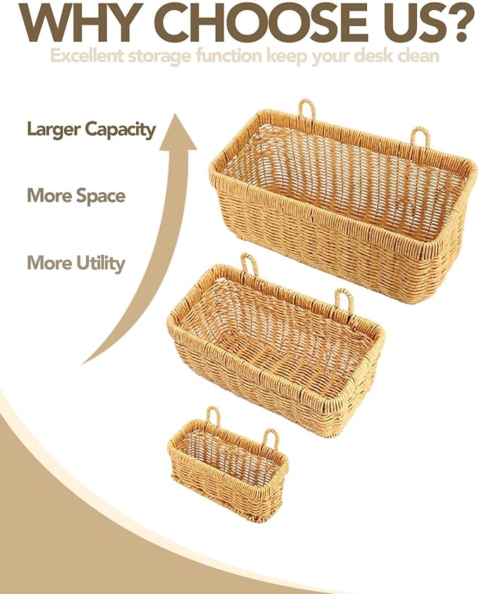 AceList Wall Hanging Basket, Boho Style Hand-Woven Hanging Storage Baskets - Set of 2, Ideal for Boho Room Decor, Kitchen, Garden, and Living Room