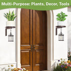 iDavosic.ly Wall Plant Holder Set of 2 for Indoor Outdoor, Metal Hanger with 2 Hooks, Floating Flower Display Stand for Window, Space Saving & Easy to Assemble (Pots/Plants Not Included), Bronze