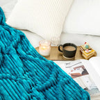 MIULEE Teal Throw Blanket 3D Ribbed Jacquard Fleece Flannel Velvet Plush Decorative Bed Blanket (Throw, 50" x 70") - Super Soft, Lightweight, Warm and Cozy for Couch Sofa, Turquoise Blue