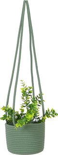 Hanging Planter Basket Jute Rope Woven Plant Hangers Indoor Hanging Plant Holder Up to 7" Pot Macrame Modern Storage Organizer Home Decor (Green)