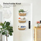 DULLEMELO Hanging Storage Basket for Organizing, 3-Tier Over The Door Organizer, Woven Wall Basket Decor Hanging Baskets for Storage, Versatile Storage for Every Room‌, White&Jute