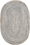 SAFAVIEH Cape Cod Collection Area Rug - 9' x 12' Oval, Natural & Blue, Handmade Flat Weave Jute, Ideal for High Traffic Areas in Living Room, Bedroom (CAP250A)