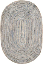 SAFAVIEH Cape Cod Collection Area Rug - 9' x 12' Oval, Natural & Blue, Handmade Flat Weave Jute, Ideal for High Traffic Areas in Living Room, Bedroom (CAP250A)