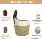 Cotton Rope Hanging Baskets for Organizing 2 Pcs Round Small Wall Basket with Handles Woven Organizer Storage Basket for Kitchen Bedroom Living Room Office (6”x6”, Light Brown)