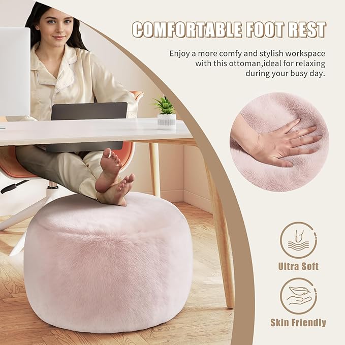Round Stuffed Pouf Ottoman for Foot Rest, A Round Modern Foam Filled Poufs, Floor Chair for Living Room, Nursery, Dorm, A Soft Modern Foot Stool Perfect to Rest Your Feet (Pink, 29Inch)