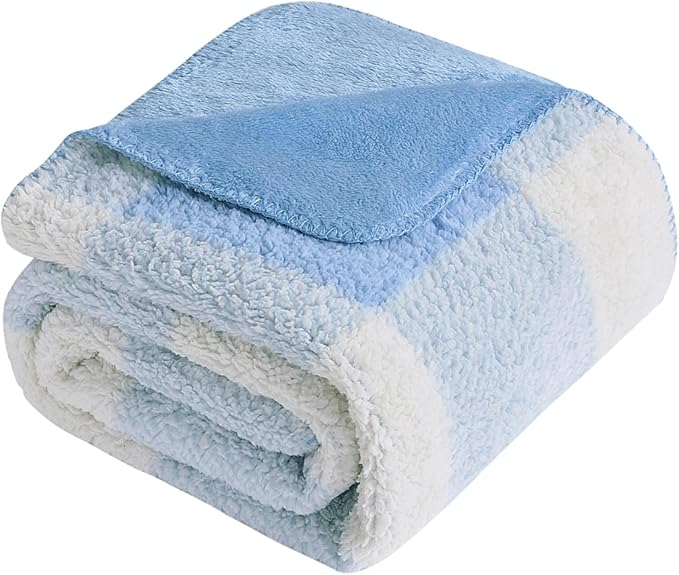 LURKA Checkered Sherpa Fleece Throw Blanket – Soft and Cozy, Medium Weight for All Season, Plush Throw for Couch, Bed, Dorm & Pets, Glacier, 60x80 Inches