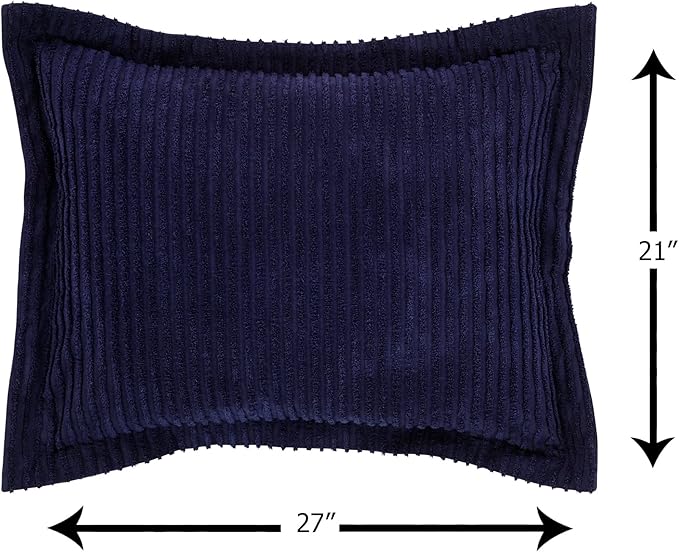 Better Trends Chenille Bedspreads Twin Size, Navy 100% Cotton Chenille Stripe Design Tufted Bedding Coverlet Soft Lightweight, 96"x110" with 1 PC Sham 2 Pieces Set Jullian Collection