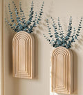 DREAMLOOM 2 Pack Wooden Wall Vases with Eucalyptus Artificial Plants, Wall Hanging Planters Boho Modern Farmhouse Indoor for Narrow Spaces Entryway Bathroom Home Office Decoration, Retro