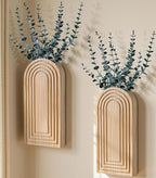 DREAMLOOM 2 Pack Wooden Wall Vases with Eucalyptus Artificial Plants, Wall Hanging Planters Boho Modern Farmhouse Indoor for Narrow Spaces Entryway Bathroom Home Office Decoration, Retro