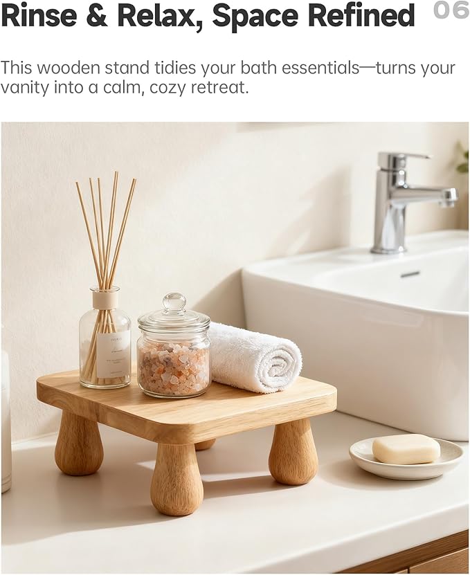 100% Solid Wood Plant Stand Indoor, Wooden Stool Display Stand, Riser Flower Pot Holder, Modern Plants Rack, Small Planter Tray for Home Decor, Living Room, Gardening, Natural (2PCS)