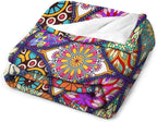 Boho Floral Throw Blanket Bohemian Colorful Mandala Flowers Print Theme Blanket for Sofa Bed Couch Chair Or Dorm 60"x80"
