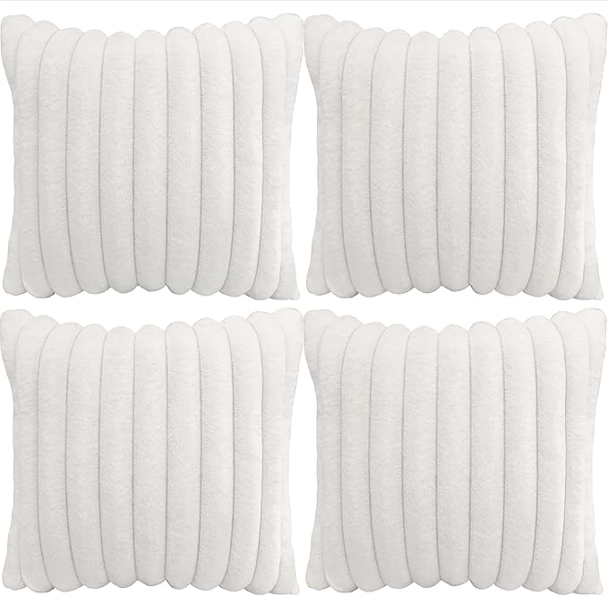 4 Pack 18x18 Pillow Cover Velvet Pillow Covers, Faux Fur Square Throw Pillow Covers for Living Room Decorations Throw Pillow Case, Throw Pillow Cover Cushion Cover for Home Car, Ice Cream
