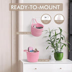 Fabric Wall Hanging Baskets - 3Pack Woven Pouchs Boho Style Wall Mounted Bag with Adhesive Hooks, Storage Organizers and Decoration Pocket Caddy Bins on Door Rack (Bright Pink & White, Large)