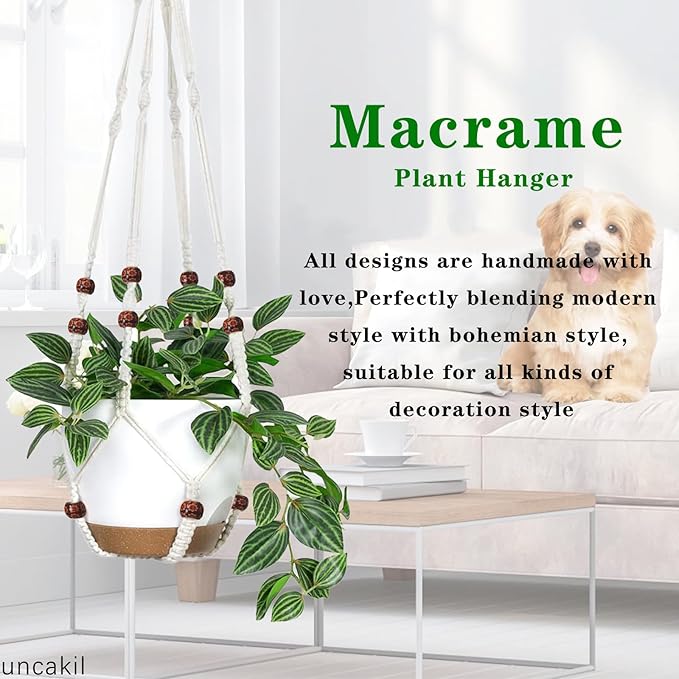 35 Inch Hanging Planters for Indoor Outdoor Plants Macrame Plant Hanger Plant Pots Hangers for Live Plants,Outdoor Garden Home,Ivory(Planter Pot Not Included),1 Set